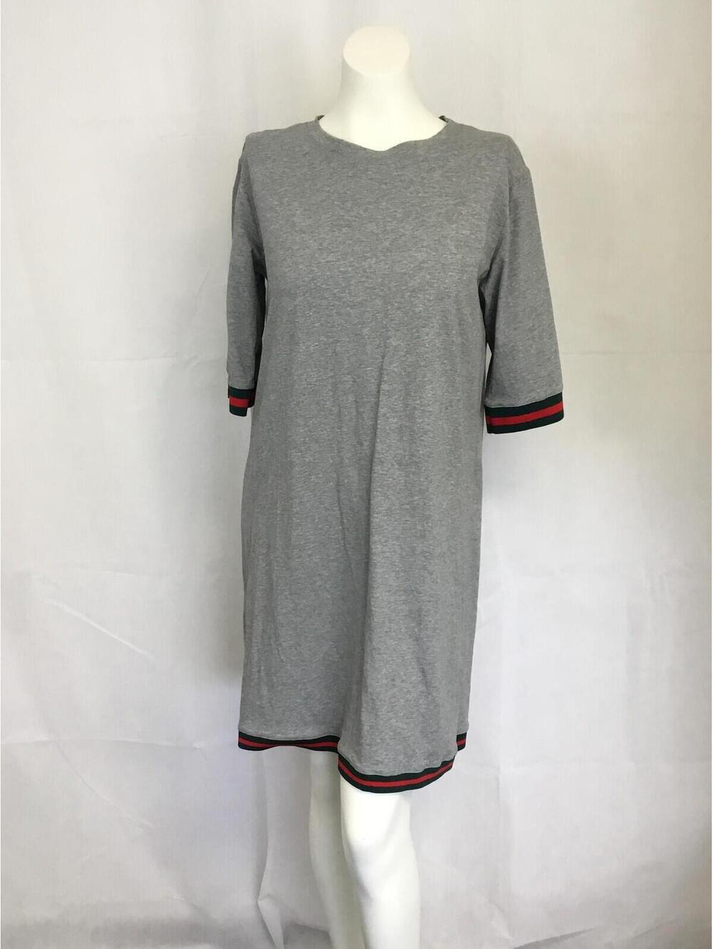 [359] Dress Womens Size Gray T-Shirt Knee Length Half Sleeve Cotton Casual